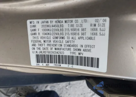 2006 Honda Cr-V Ex from USA, damaged, VIN JHLRD78826C042923